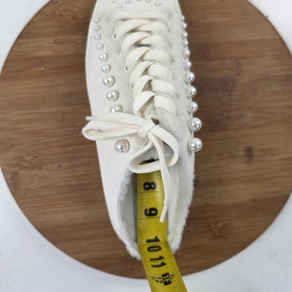 Stuart Weitzman Shoes‎ Womens Size 9 White Pearl Studded Faux Fur Mule Sneakers - Picture 15 of 16
